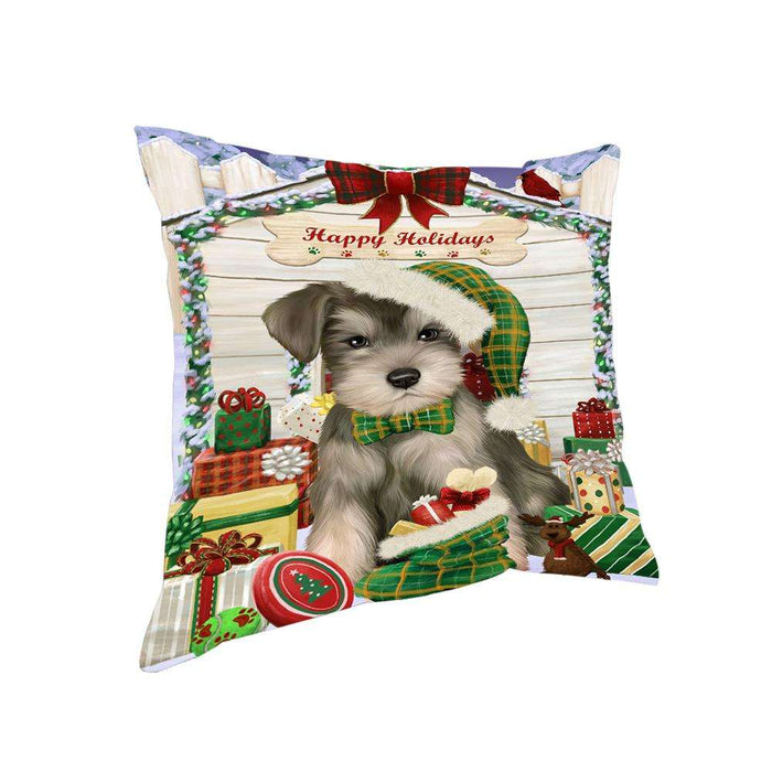Happy Holidays Christmas Saint Bernard Dog House with Presents Pillow PIL62300