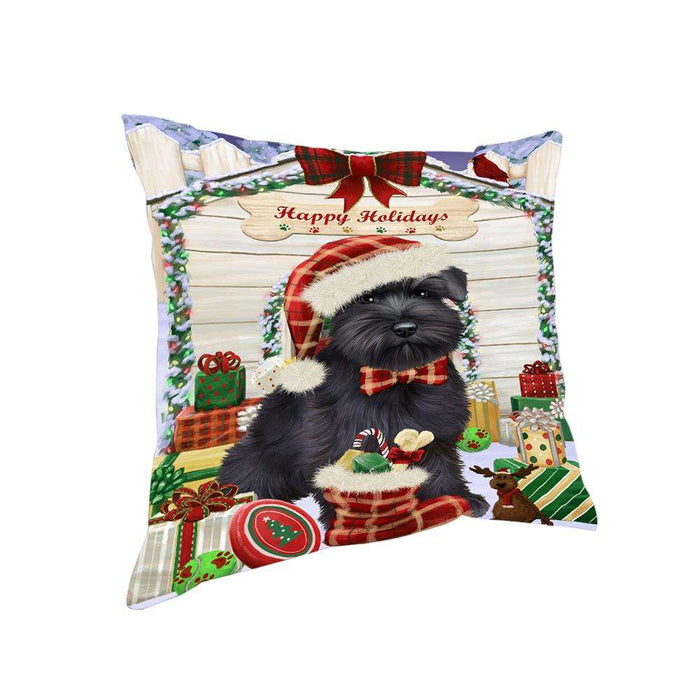 Happy Holidays Christmas Saint Bernard Dog House with Presents Pillow PIL62308
