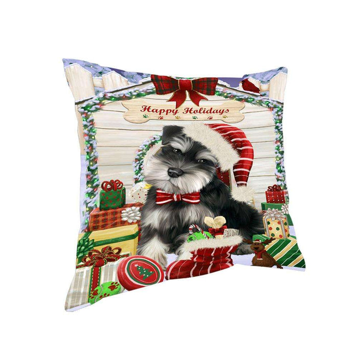 Happy Holidays Christmas Saint Bernard Dog House with Presents Pillow PIL62312