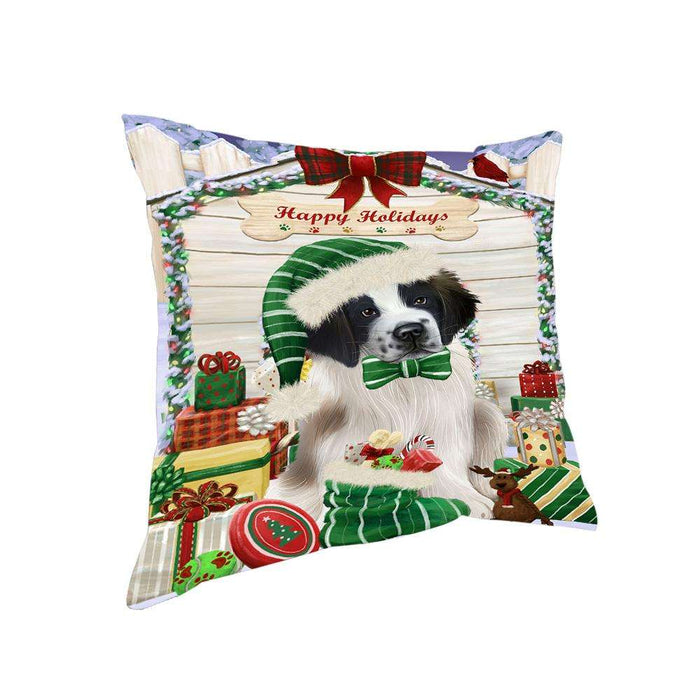 Happy Holidays Christmas Saint Bernard Dog House with Presents Pillow PIL62320