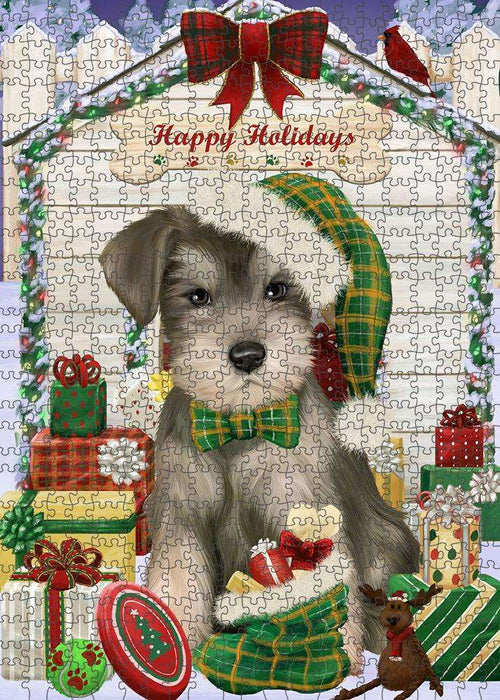 Happy Holidays Christmas Saint Bernard Dog House with Presents Puzzle with Photo Tin PUZL58539