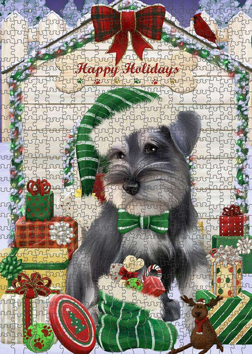 Happy Holidays Christmas Saint Bernard Dog House with Presents Puzzle with Photo Tin PUZL58542