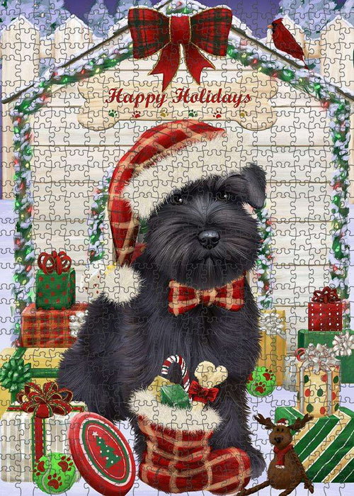 Happy Holidays Christmas Saint Bernard Dog House with Presents Puzzle with Photo Tin PUZL58545