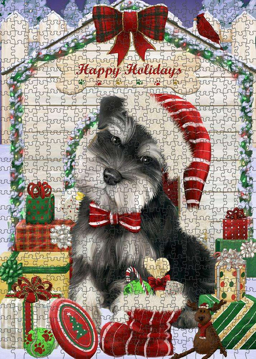 Happy Holidays Christmas Saint Bernard Dog House with Presents Puzzle with Photo Tin PUZL58548