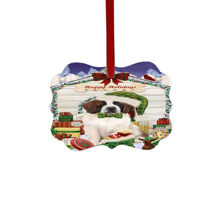 Happy Holidays Christmas Saint Bernard House With Presents Double-Sided Photo Benelux Christmas Ornament LOR49974