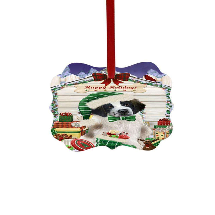 Happy Holidays Christmas Saint Bernard House With Presents Double-Sided Photo Benelux Christmas Ornament LOR49975