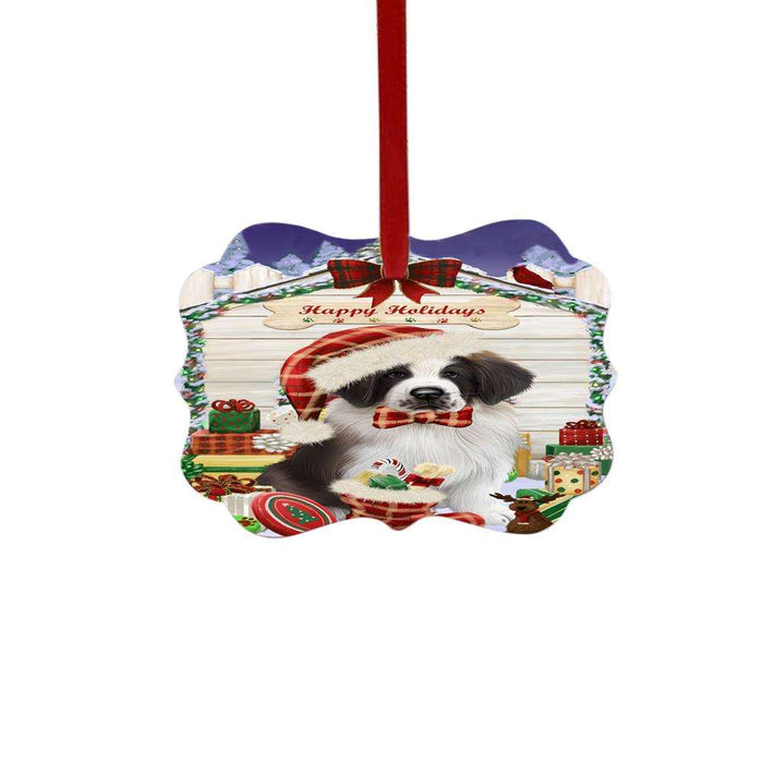Happy Holidays Christmas Saint Bernard House With Presents Double-Sided Photo Benelux Christmas Ornament LOR49976