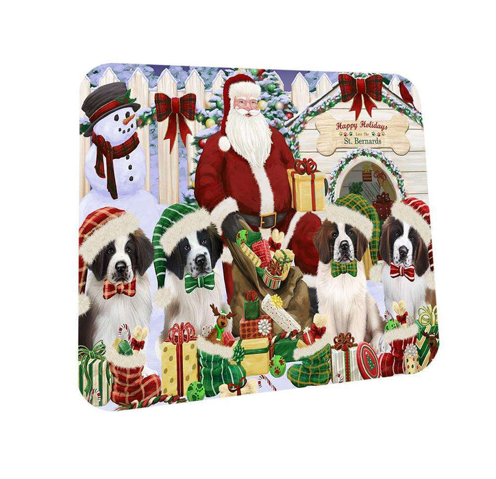 Happy Holidays Christmas Saint Bernards Dog House Gathering Coasters Set of 4 CST51420