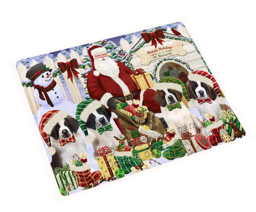 Happy Holidays Christmas Saint Bernards Dog House Gathering Cutting Board C58632