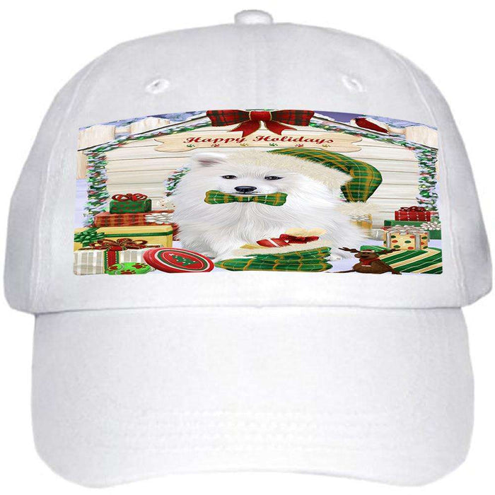 Happy Holidays Christmas Samoyed Dog House With Presents Ball Hat Cap HAT60309