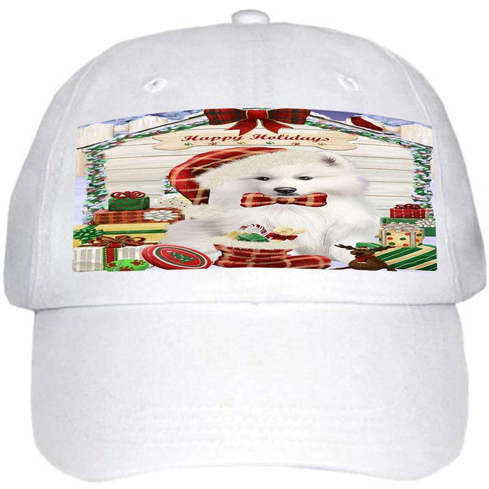 Happy Holidays Christmas Samoyed Dog House With Presents Ball Hat Cap HAT60315