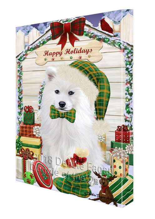 Happy Holidays Christmas Samoyed Dog House With Presents Canvas Print Wall Art Décor CVS86525