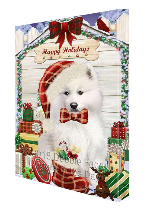 Happy Holidays Christmas Samoyed Dog House With Presents Canvas Print Wall Art Décor CVS86543