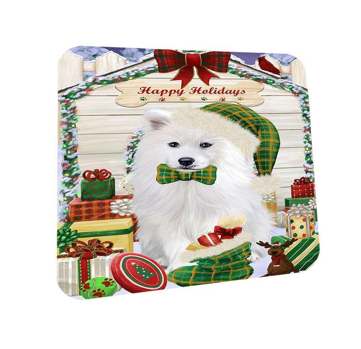 Happy Holidays Christmas Samoyed Dog House With Presents Coasters Set of 4 CST52099