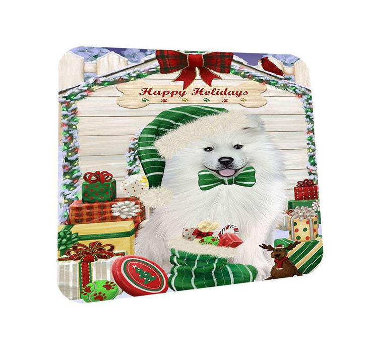 Happy Holidays Christmas Samoyed Dog House With Presents Coasters Set of 4 CST52100