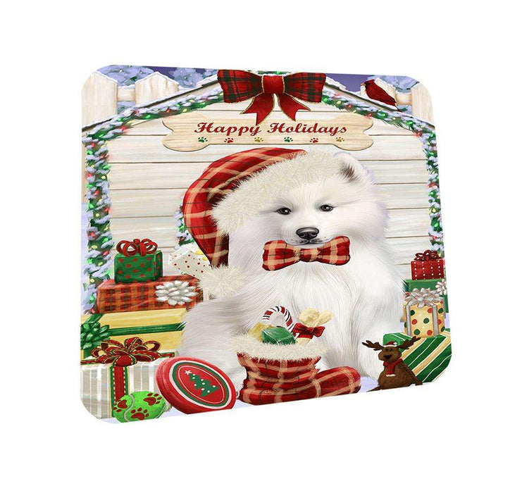 Happy Holidays Christmas Samoyed Dog House With Presents Coasters Set of 4 CST52101