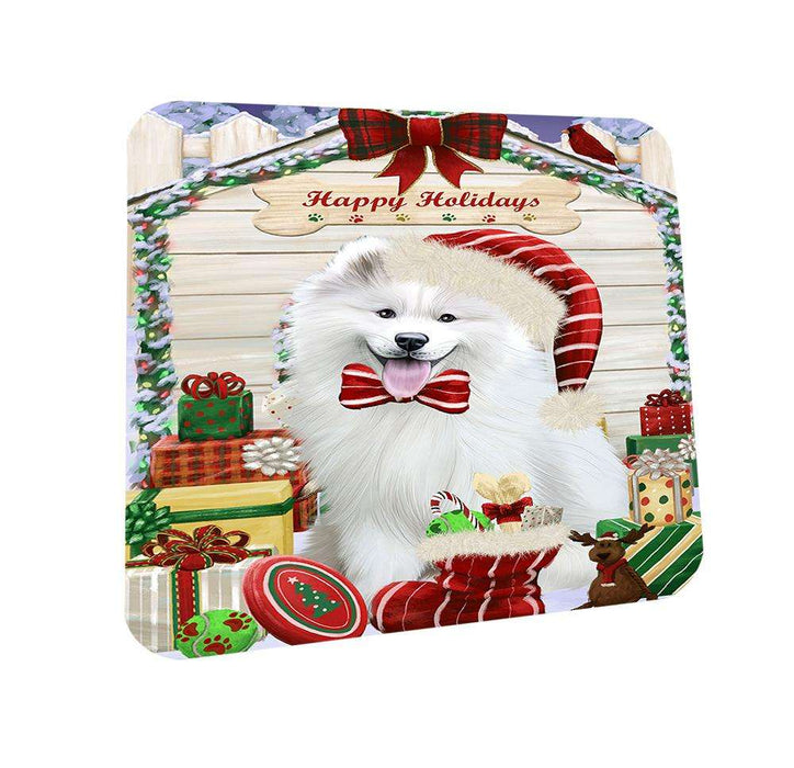 Happy Holidays Christmas Samoyed Dog House With Presents Coasters Set of 4 CST52102