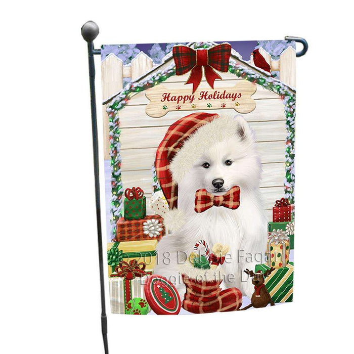 Happy Holidays Christmas Samoyed Dog House With Presents Garden Flag GFLG52139