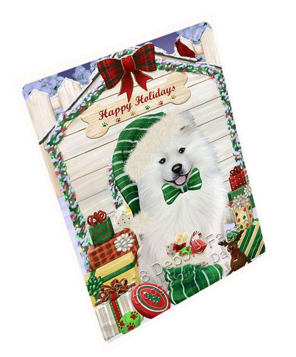 Happy Holidays Christmas Samoyed Dog House With Presents Large Refrigerator / Dishwasher Magnet RMAG73344