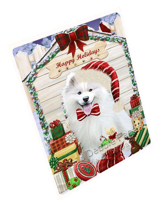 Happy Holidays Christmas Samoyed Dog House With Presents Large Refrigerator / Dishwasher Magnet RMAG73356