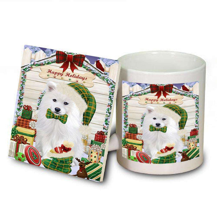 Happy Holidays Christmas Samoyed Dog House With Presents Mug and Coaster Set MUC52132