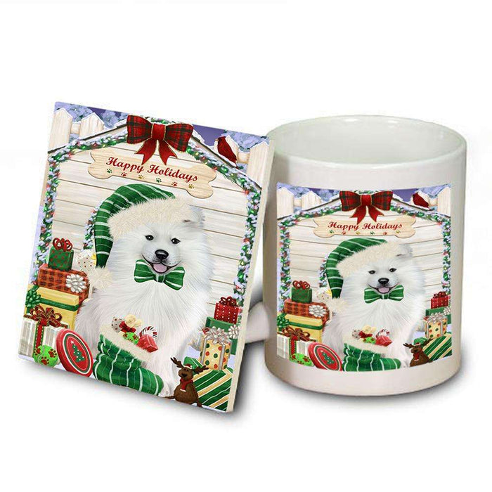 Happy Holidays Christmas Samoyed Dog House With Presents Mug and Coaster Set MUC52133