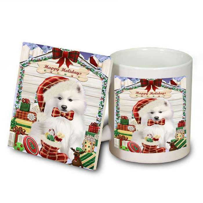Happy Holidays Christmas Samoyed Dog House With Presents Mug and Coaster Set MUC52134