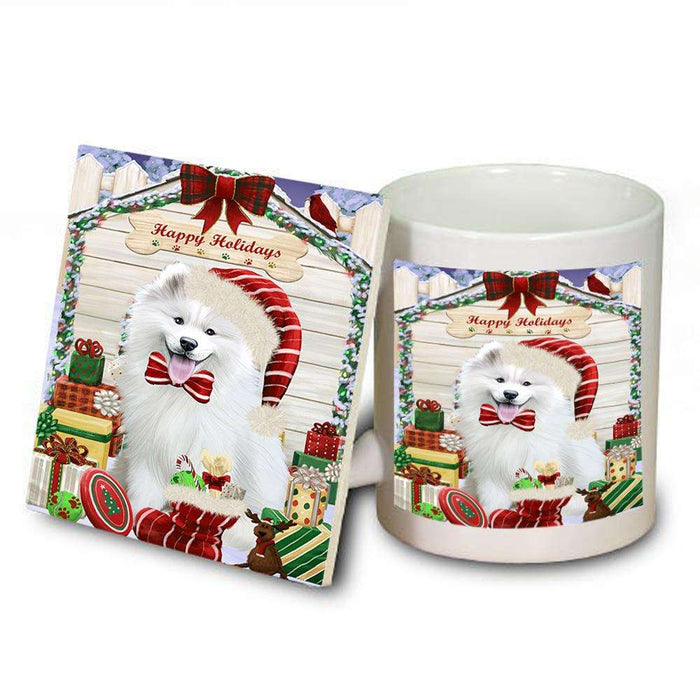Happy Holidays Christmas Samoyed Dog House With Presents Mug and Coaster Set MUC52135