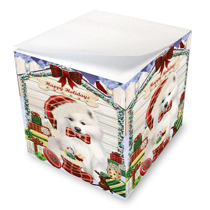 Happy Holidays Christmas Samoyed Dog House With Presents Note Cube NOC52142