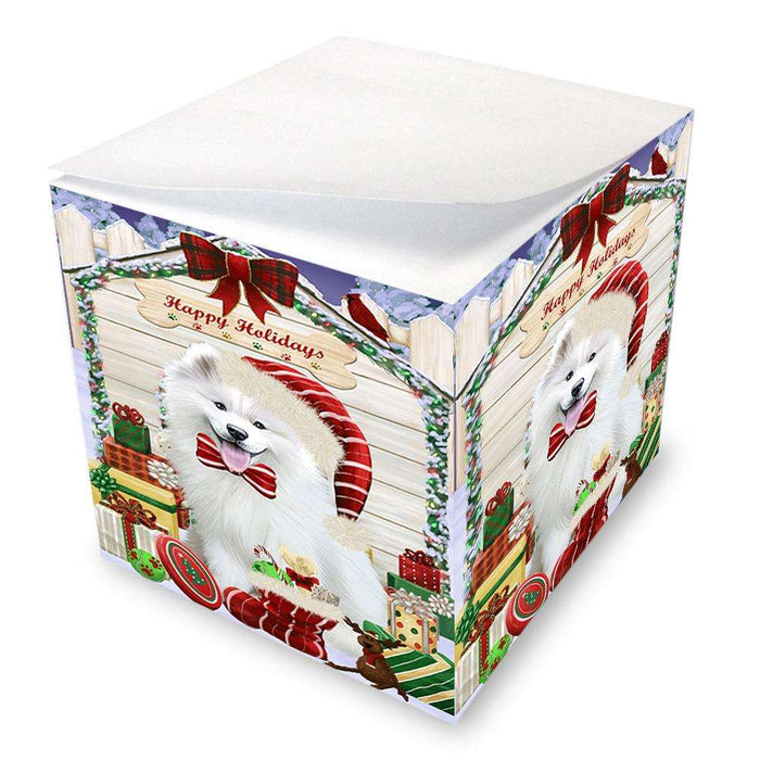 Happy Holidays Christmas Samoyed Dog House With Presents Note Cube NOC52143
