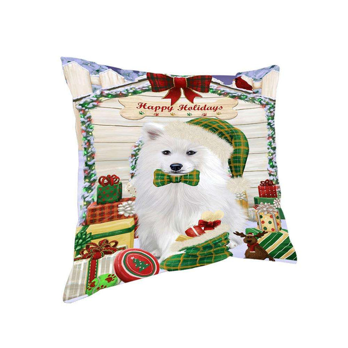 Happy Holidays Christmas Samoyed Dog House With Presents Pillow PIL64924