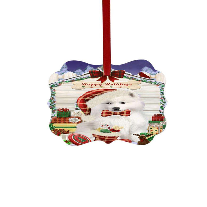 Happy Holidays Christmas Samoyed House With Presents Double-Sided Photo Benelux Christmas Ornament LOR49944