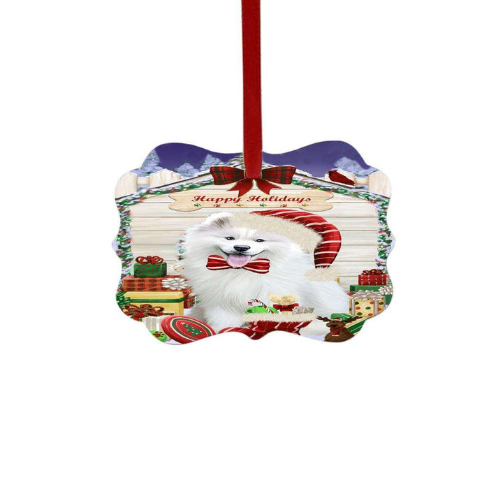 Happy Holidays Christmas Samoyed House With Presents Double-Sided Photo Benelux Christmas Ornament LOR49945