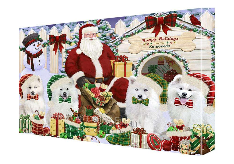 Happy Holidays Christmas Samoyeds Dog House Gathering Canvas Print Wall Art Décor CVS86120