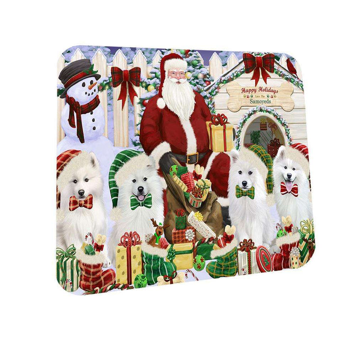 Happy Holidays Christmas Samoyeds Dog House Gathering Coasters Set of 4 CST52054