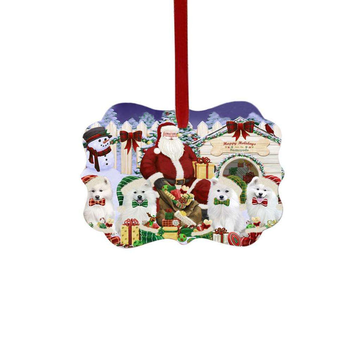 Happy Holidays Christmas Samoyeds Dog House Gathering Double-Sided Photo Benelux Christmas Ornament LOR49722