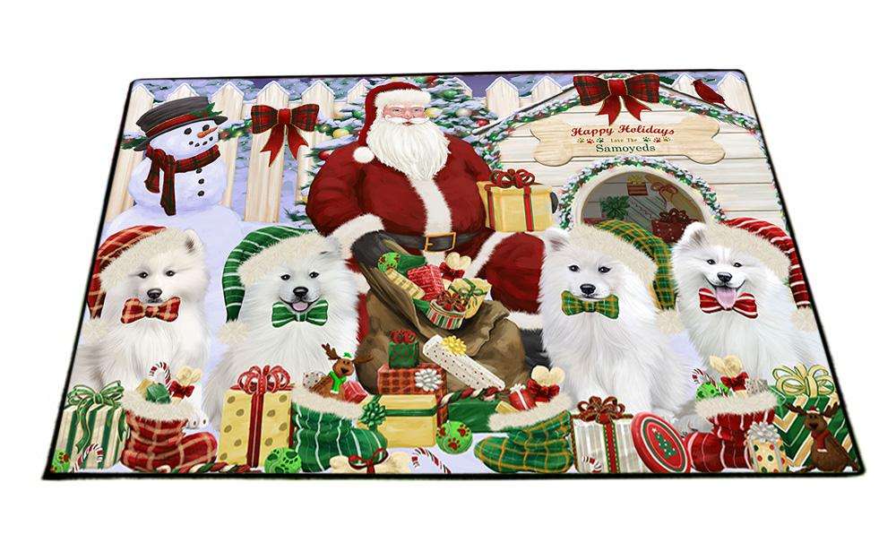 Happy Holidays Christmas Samoyeds Dog House Gathering Floormat FLMS51513