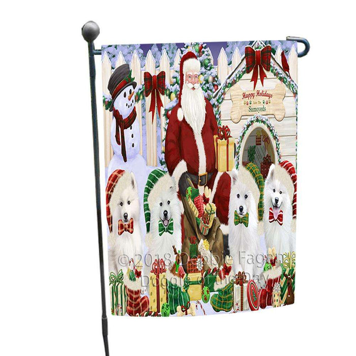 Happy Holidays Christmas Samoyeds Dog House Gathering Garden Flag GFLG52092