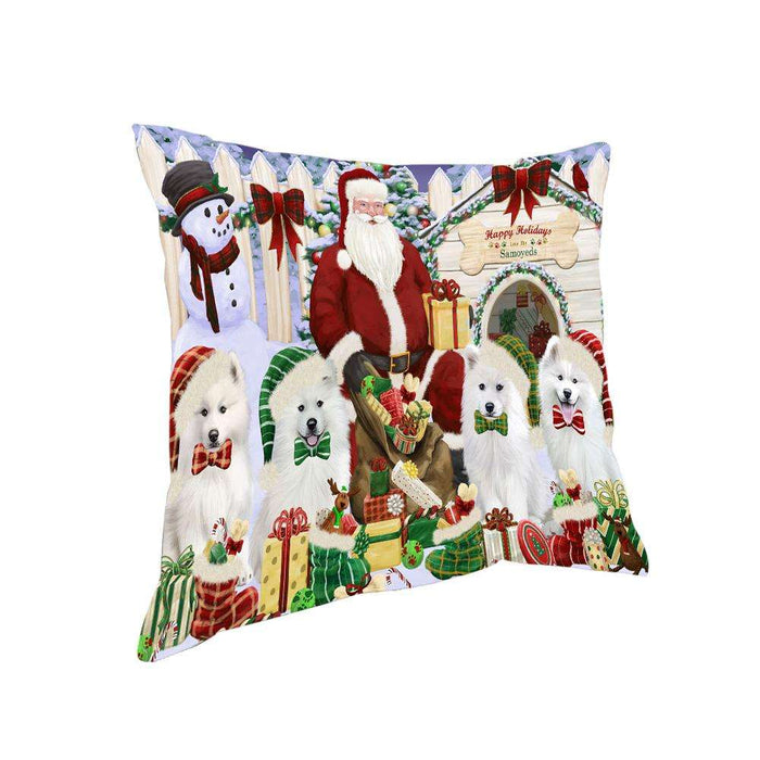 Happy Holidays Christmas Samoyeds Dog House Gathering Pillow PIL64744