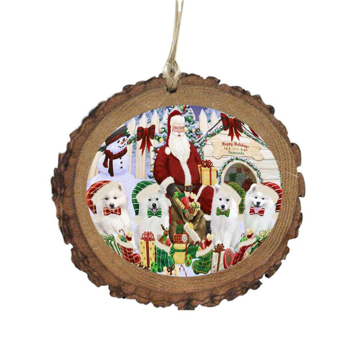 Happy Holidays Christmas Samoyeds Dog House Gathering Wooden Christmas Ornament WOR49722