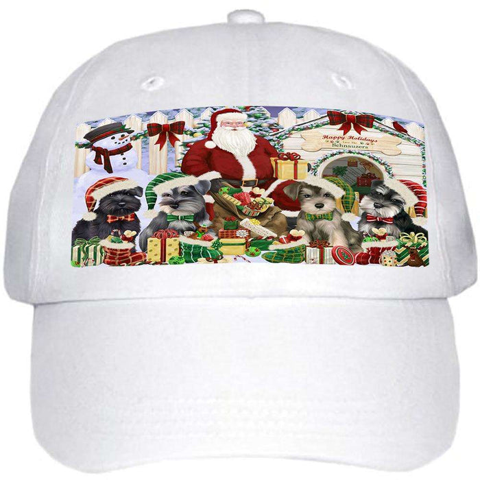 Happy Holidays Christmas Schnauzers Dog House Gathering Ball Hat Cap HAT58119