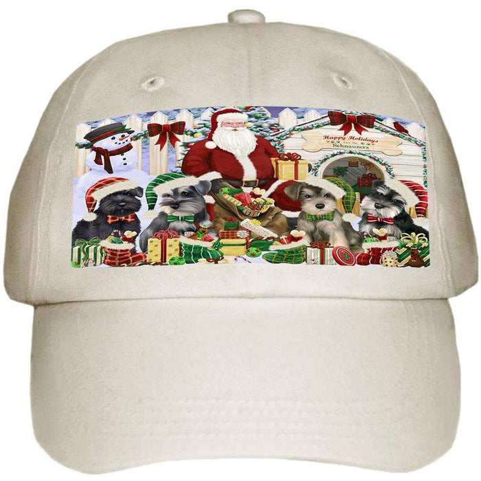 Happy Holidays Christmas Schnauzers Dog House Gathering Ball Hat Cap HAT58119