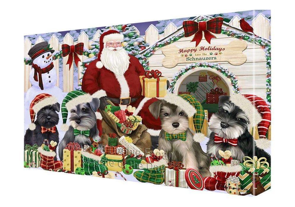 Happy Holidays Christmas Schnauzers Dog House Gathering Canvas Print Wall Art Décor CVS80423