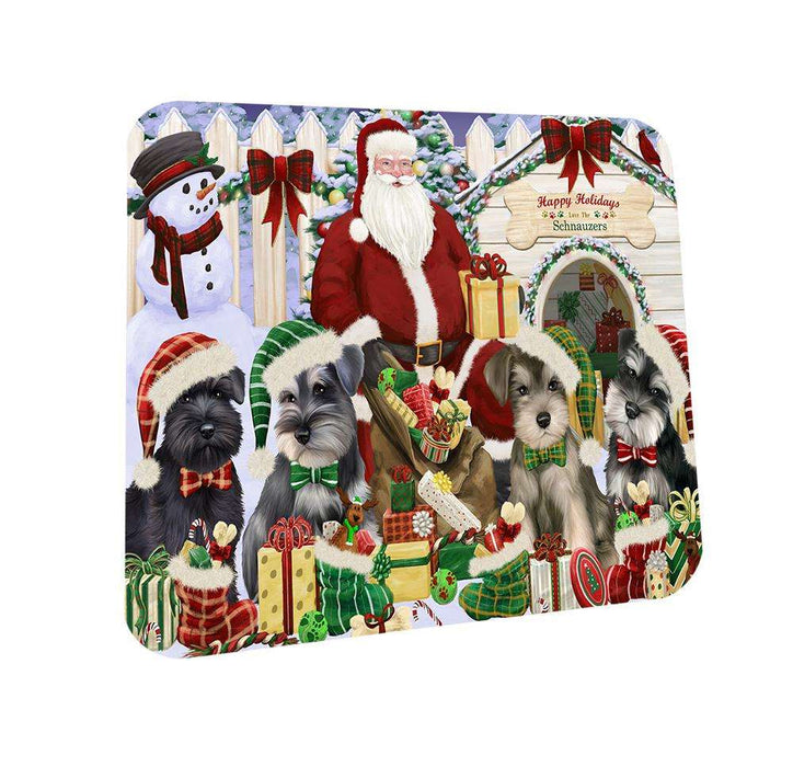 Happy Holidays Christmas Schnauzers Dog House Gathering Coasters Set of 4 CST51421