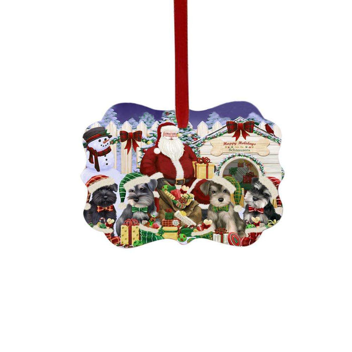 Happy Holidays Christmas Schnauzers Dog House Gathering Double-Sided Photo Benelux Christmas Ornament LOR49723