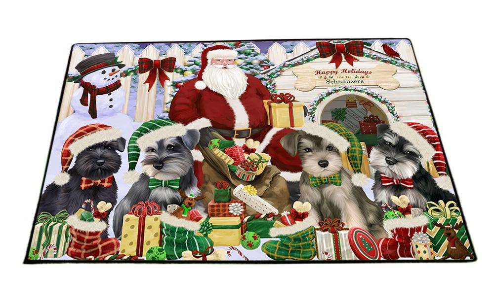 Happy Holidays Christmas Schnauzers Dog House Gathering Floormat FLMS51141