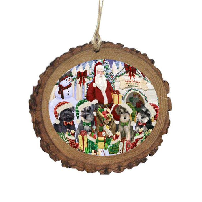 Happy Holidays Christmas Schnauzers Dog House Gathering Wooden Christmas Ornament WOR49723