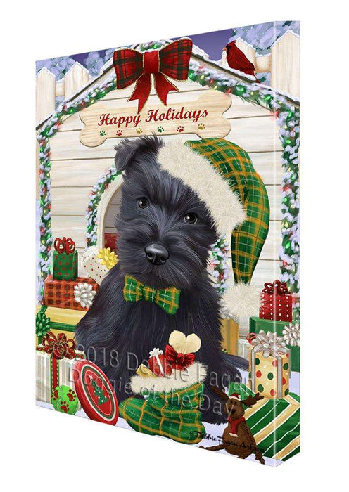 Happy Holidays Christmas Scottish Terrier Dog House with Presents Canvas Print Wall Art Décor CVS80693