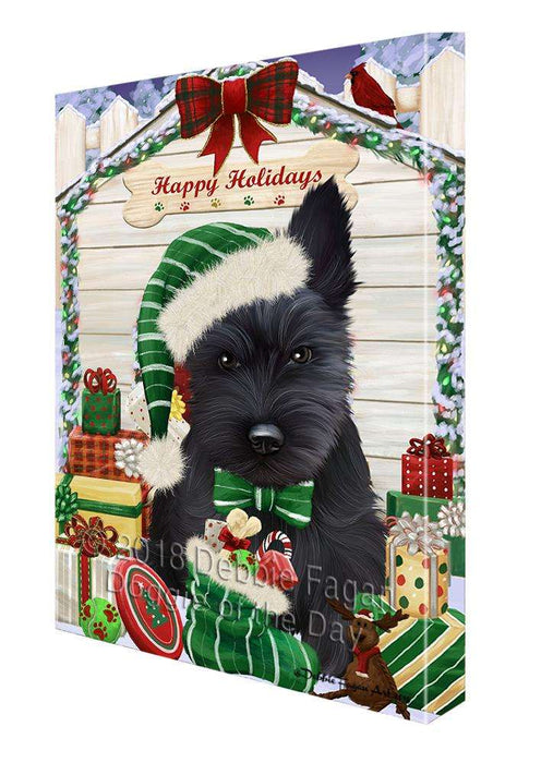 Happy Holidays Christmas Scottish Terrier Dog House with Presents Canvas Print Wall Art Décor CVS80702