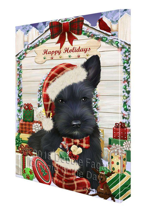 Happy Holidays Christmas Scottish Terrier Dog House with Presents Canvas Print Wall Art Décor CVS80711